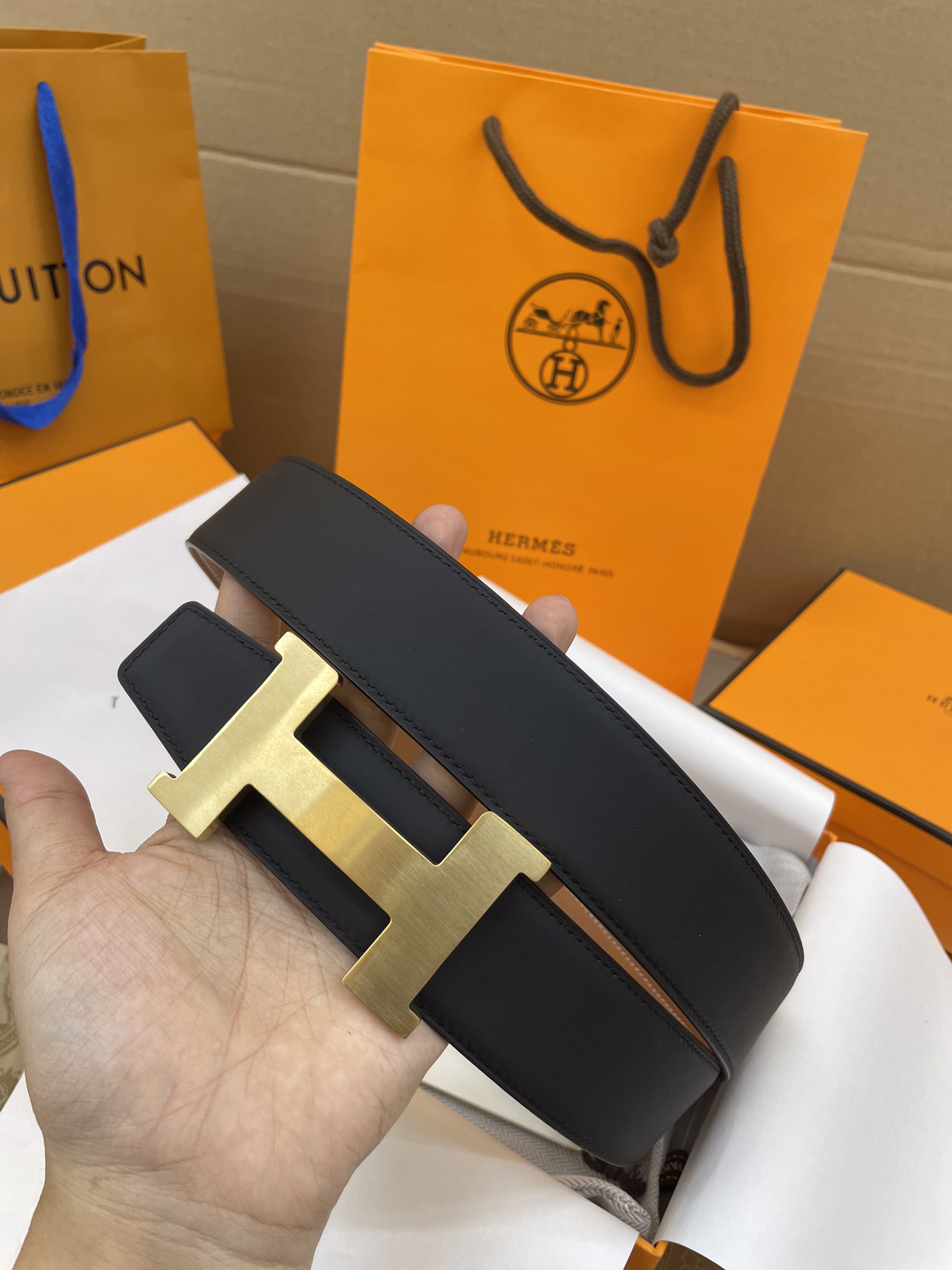 Thắt Lưng Hermes Logo H Da Epsom Màu Nâu 107cm/ 3.8cm