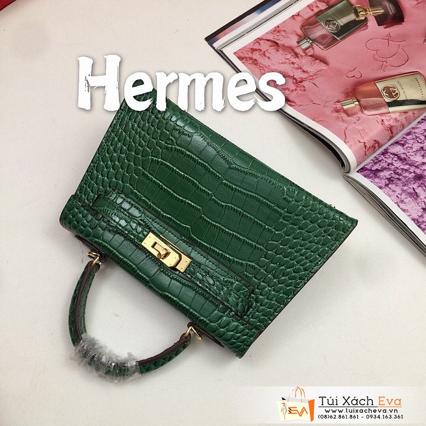 Túi Xách Hermes Mini Kelly Second Generation Bag Siêu Cấp Màu Xanh Rêu Đẹp.