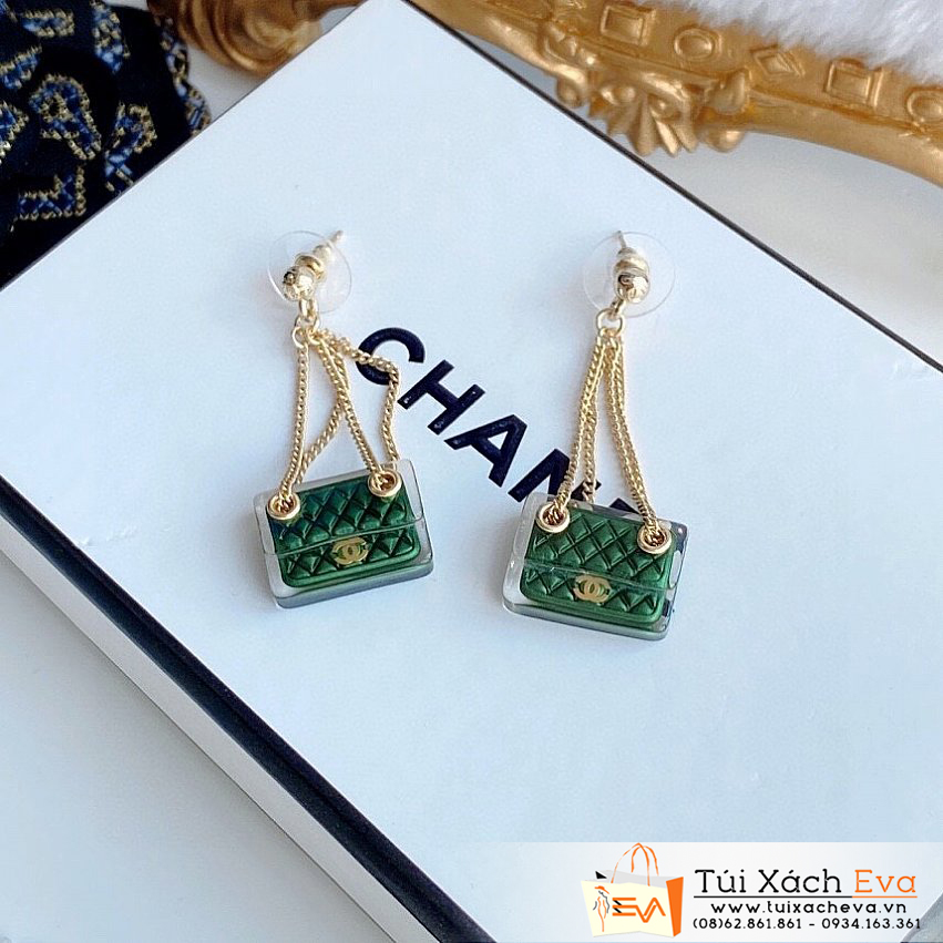 Bông Tai Chanel Siêu Cấp Màu Xanh Phối Vàng Đẹp.