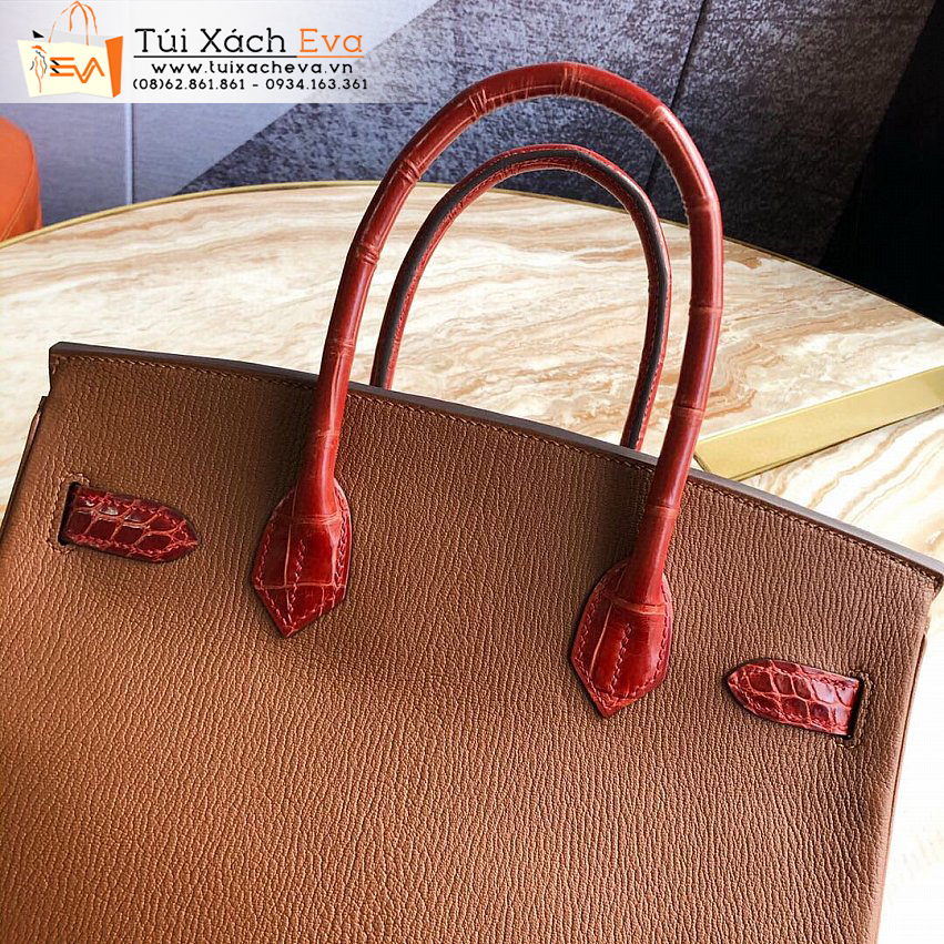 Túi Xách Hermes Birkin Bag Siêu cấp Màu Nâu Phối Đỏ Đẹp.