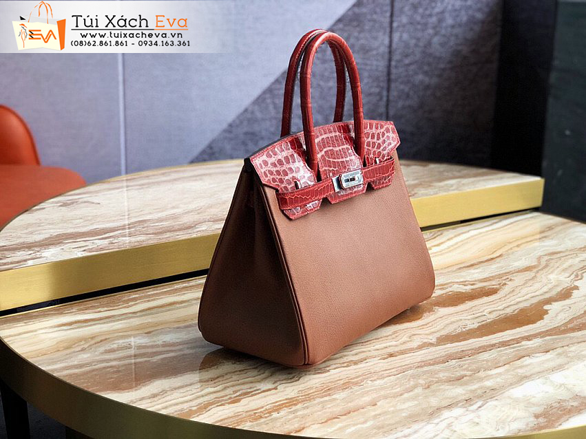 Túi Xách Hermes Birkin Bag Siêu cấp Màu Nâu Phối Đỏ Đẹp.