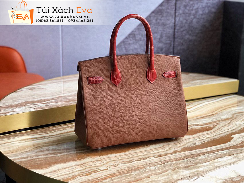 Túi Xách Hermes Birkin Bag Siêu cấp Màu Nâu Phối Đỏ Đẹp.