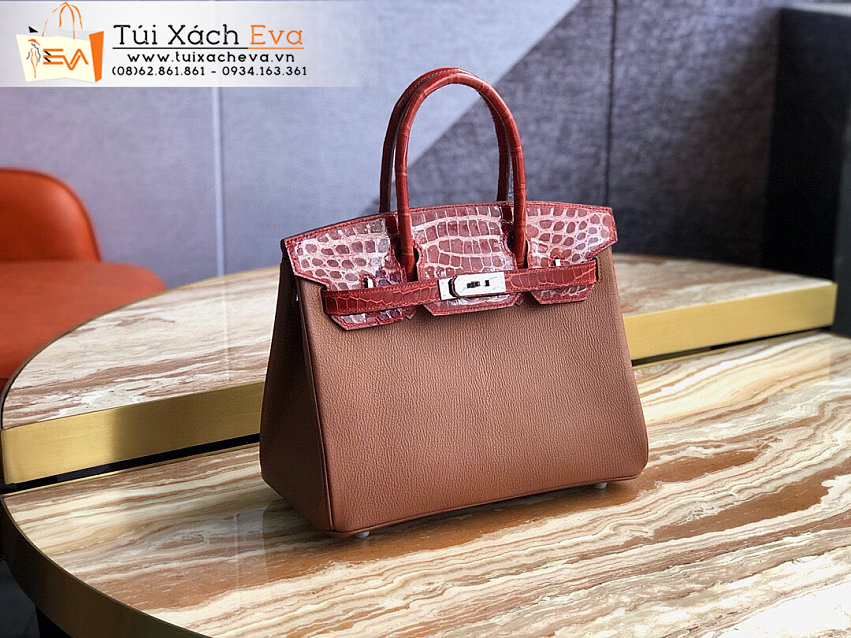 Túi Xách Hermes Birkin Bag Siêu cấp Màu Nâu Phối Đỏ Đẹp.