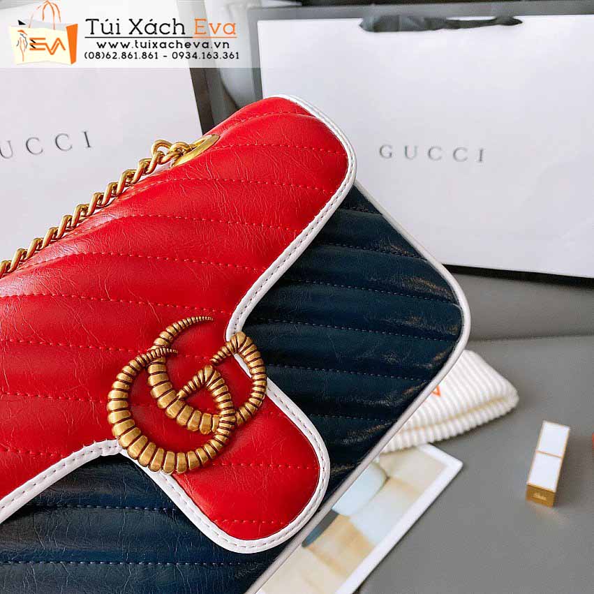 Túi Xách Gucci Marmont Bag Siêu Cấp Màu Xanh Phối Đỏ Đẹp.