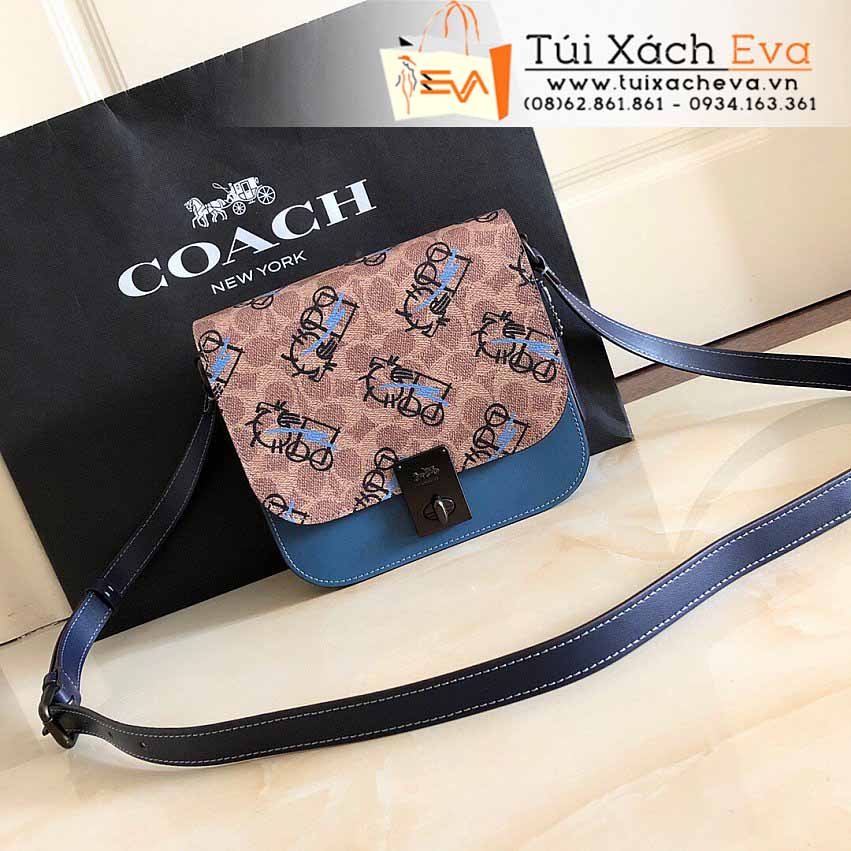 Túi Xách Coach Bag Siêu Cấp Màu Xanh Phối Nâu Đẹp M5466.