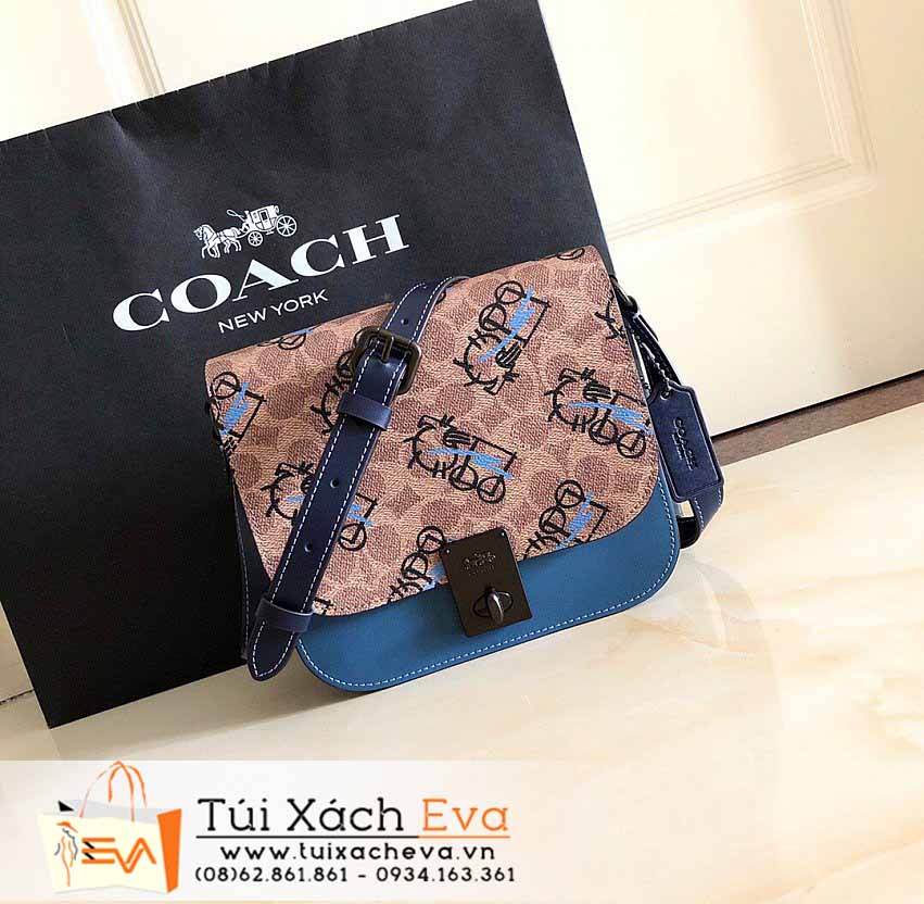 Túi Xách Coach Bag Siêu Cấp Màu Xanh Phối Nâu Đẹp M5466.