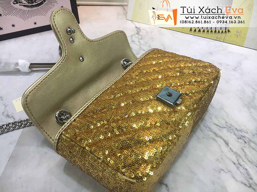 Túi Xách Gucci Sequin &Mormont Bag Siêu Cấp Màu Vàng Đẹp M446744.