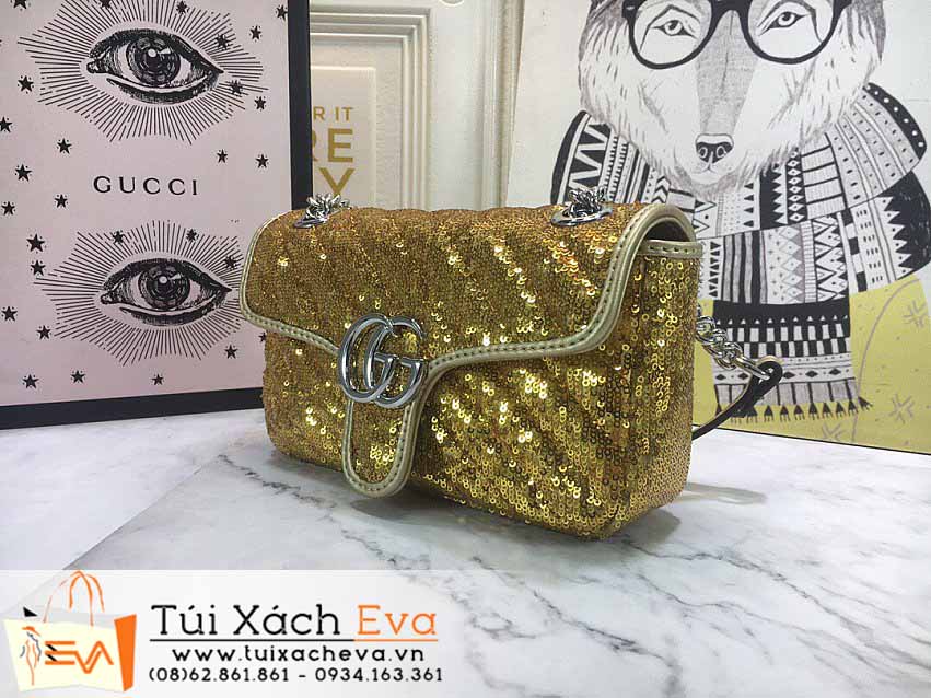 Túi Xách Gucci Sequin &Mormont Bag Siêu Cấp Màu Vàng Đẹp M446744.