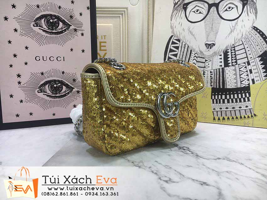 Túi Xách Gucci Sequin &Mormont Bag Siêu Cấp Màu Vàng Đẹp M446744.