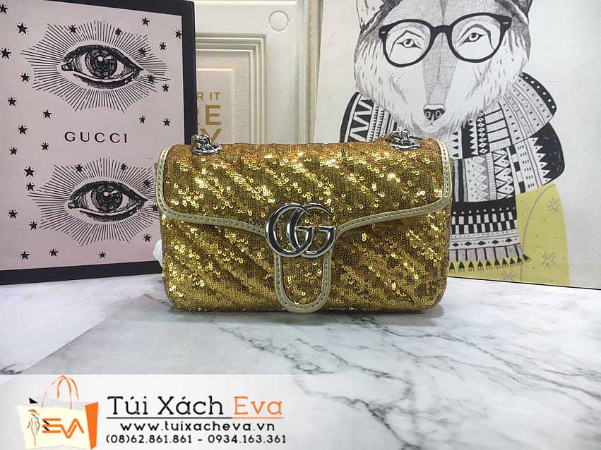 Túi Xách Gucci Sequin &Mormont Bag Siêu Cấp Màu Vàng Đẹp M446744.