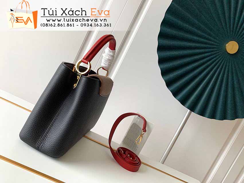 Túi Xách Lv Capucines BB Bag Siêu Cấp Màu Đen Quai Cam Đẹp M94519.