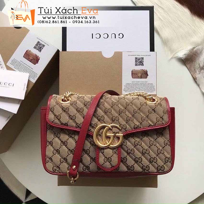 Túi Xách Gucci Marmont Bag Siêu Cấp Màu Nâu Phối Đỏ Đẹp M443497.