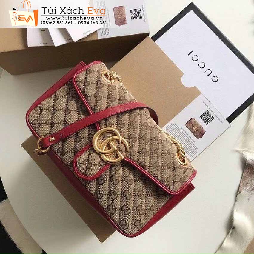 Túi Xách Gucci Marmont Bag Siêu Cấp Màu Nâu Phối Đỏ Đẹp M443497.