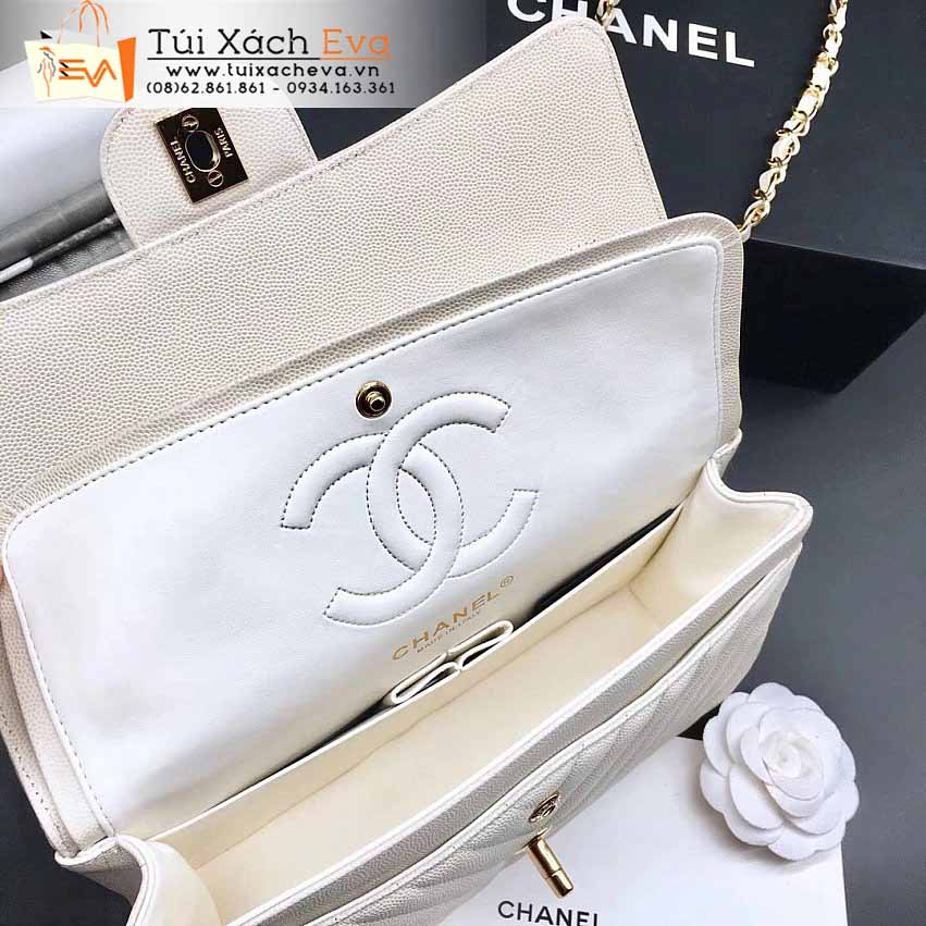 Túi Xách Chanel Calfskin Chevron Double Flap Bag Siêu Cấp Màu Trắng Đẹp.