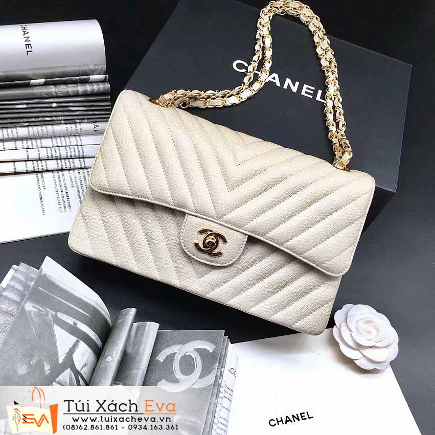 Túi Xách Chanel Calfskin Chevron Double Flap Bag Siêu Cấp Màu Trắng Đẹp.