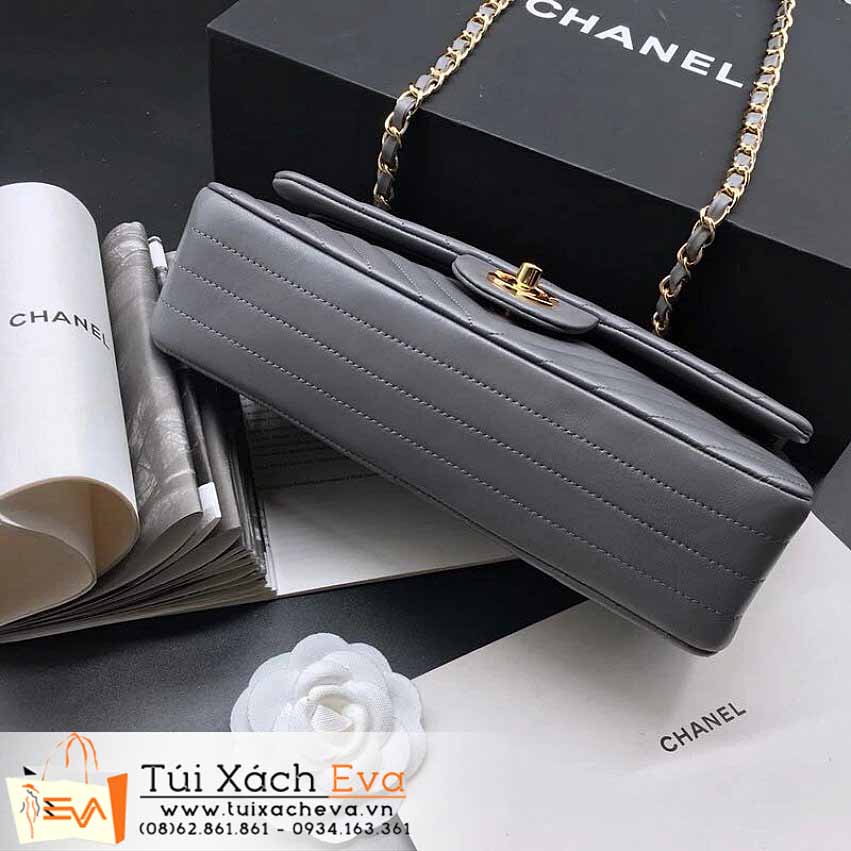 Túi Xách Chanel Calfskin Chevron  Double Flap Bag Siêu Cấp Màu Xám Đẹp.