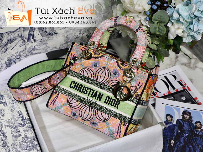 Túi Xách Dior Lady Bag Siêu Cấp Màu Hồng Phối Xanh Đẹp M8002.