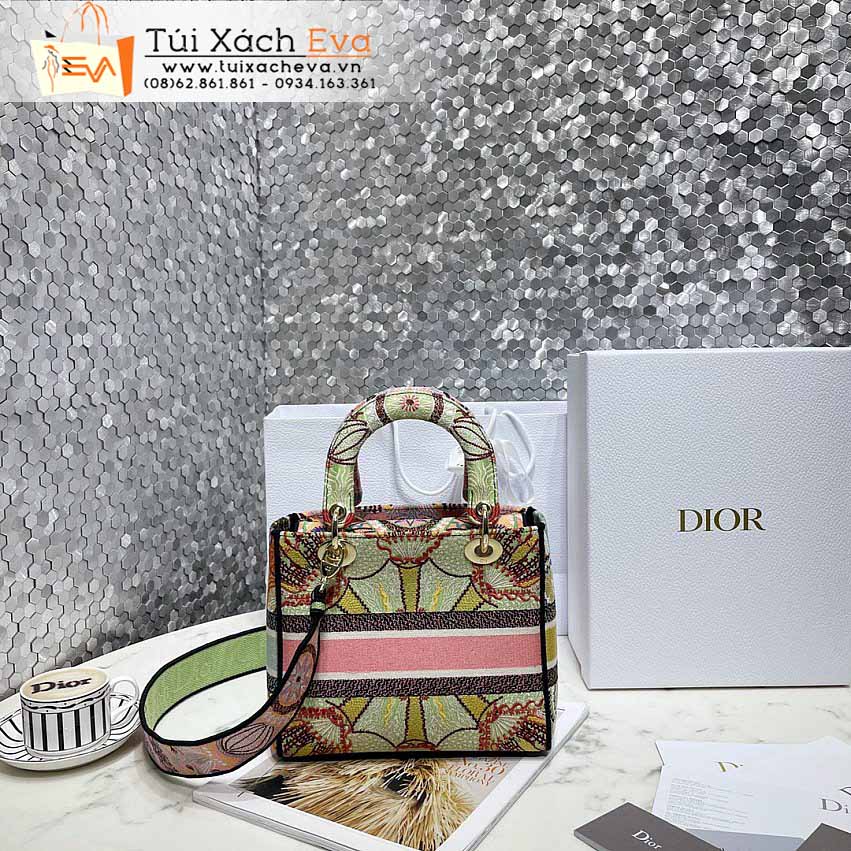 Túi Xách Dior Lady Bag Siêu Cấp Màu Hồng Phối Xanh Đẹp M0565.