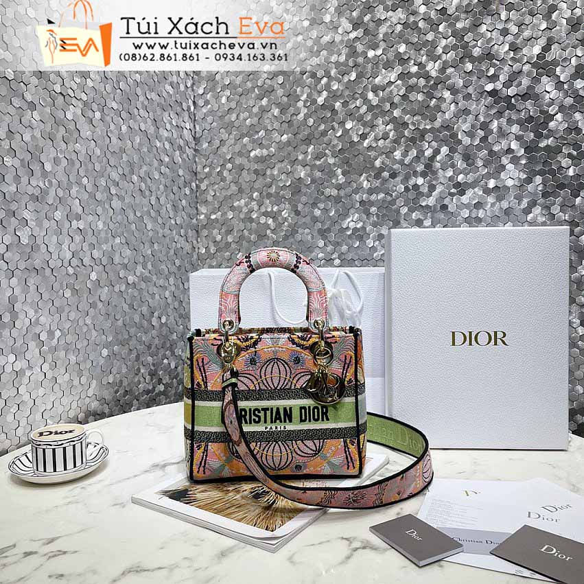 Túi Xách Dior Lady Bag Siêu Cấp Màu Hồng Phối Xanh Đẹp M0565.