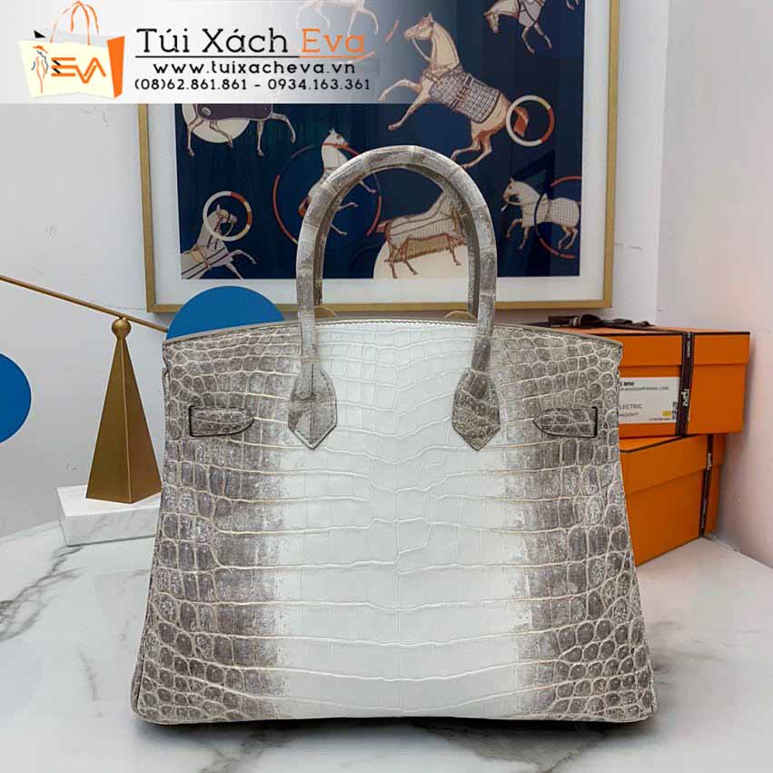 Túi Xách Hermes Birkin Bag Siêu Cấp Màu Xám Phối Trắng Đẹp.