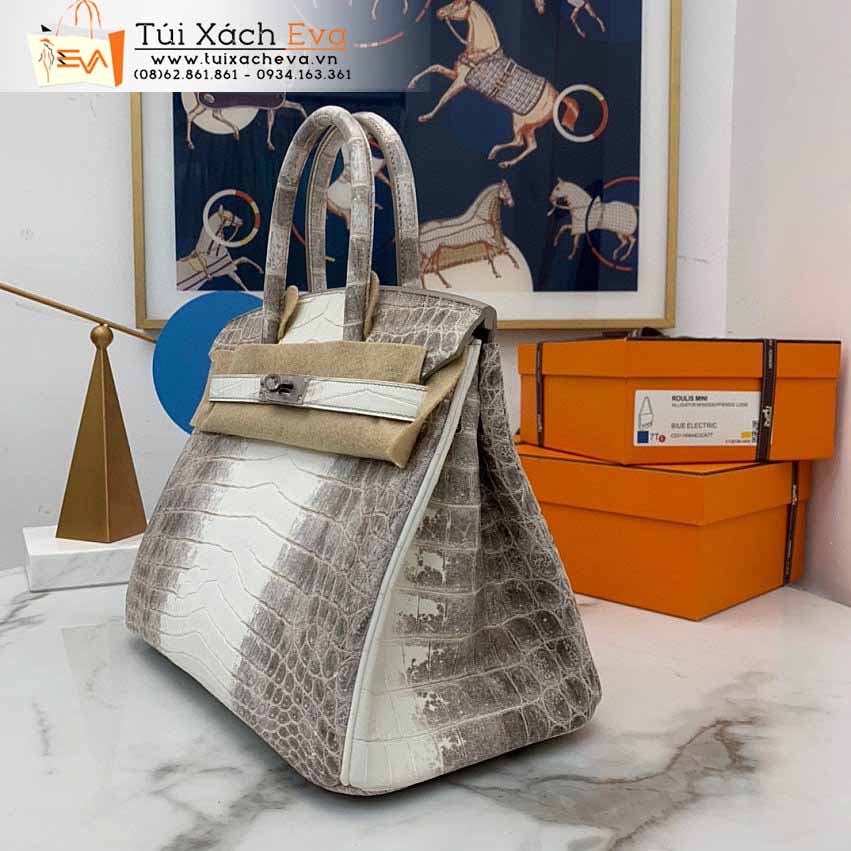 Túi Xách Hermes Birkin Bag Siêu Cấp Màu Xám Phối Trắng Đẹp.