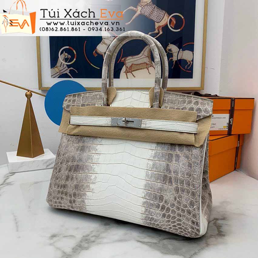 Túi Xách Hermes Birkin Bag Siêu Cấp Màu Xám Phối Trắng Đẹp.