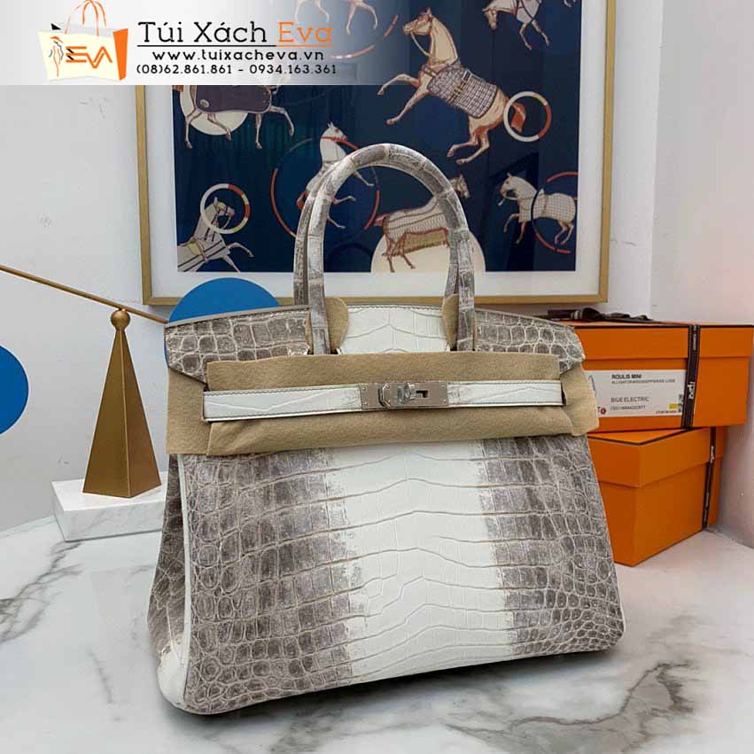 Túi Xách Hermes Birkin Bag Siêu Cấp Màu Xám Phối Trắng Đẹp.