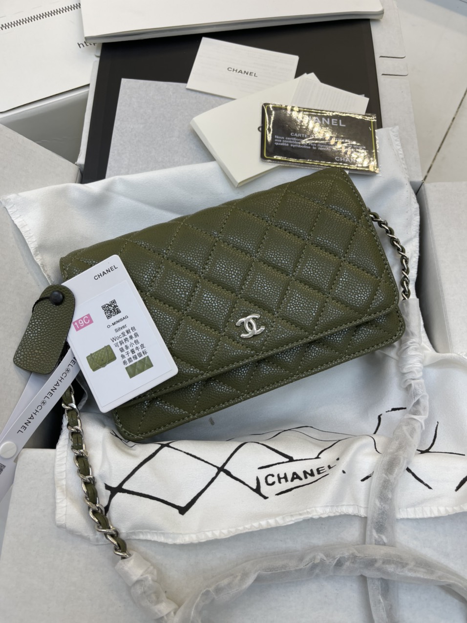 Túi Xách Chanel Super Woc Màu Xanh Lá Khóa Bạc Size 19cm