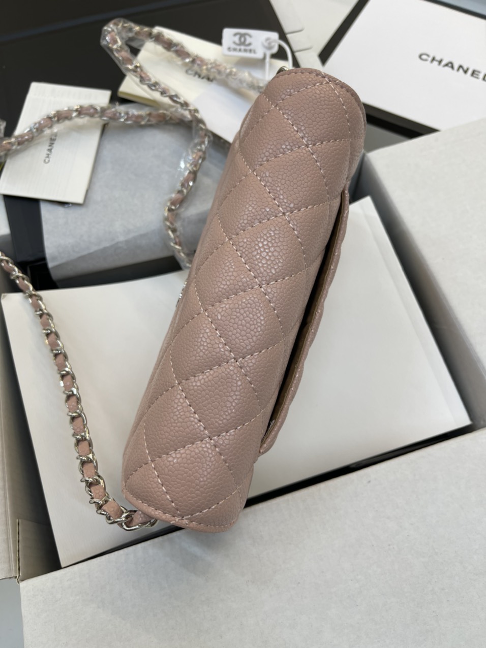 Túi Xách Chanel Super Woc Màu Hồng Khóa Bạc Size 19cm