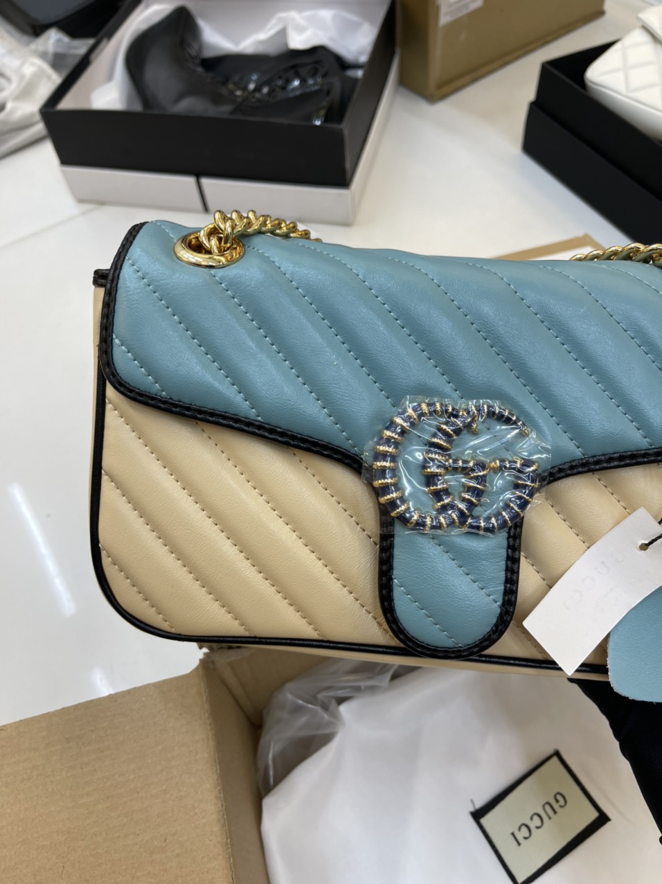 Túi Xách Gucci Super GG Marmont Small Bag Màu Xanh Size 12cm