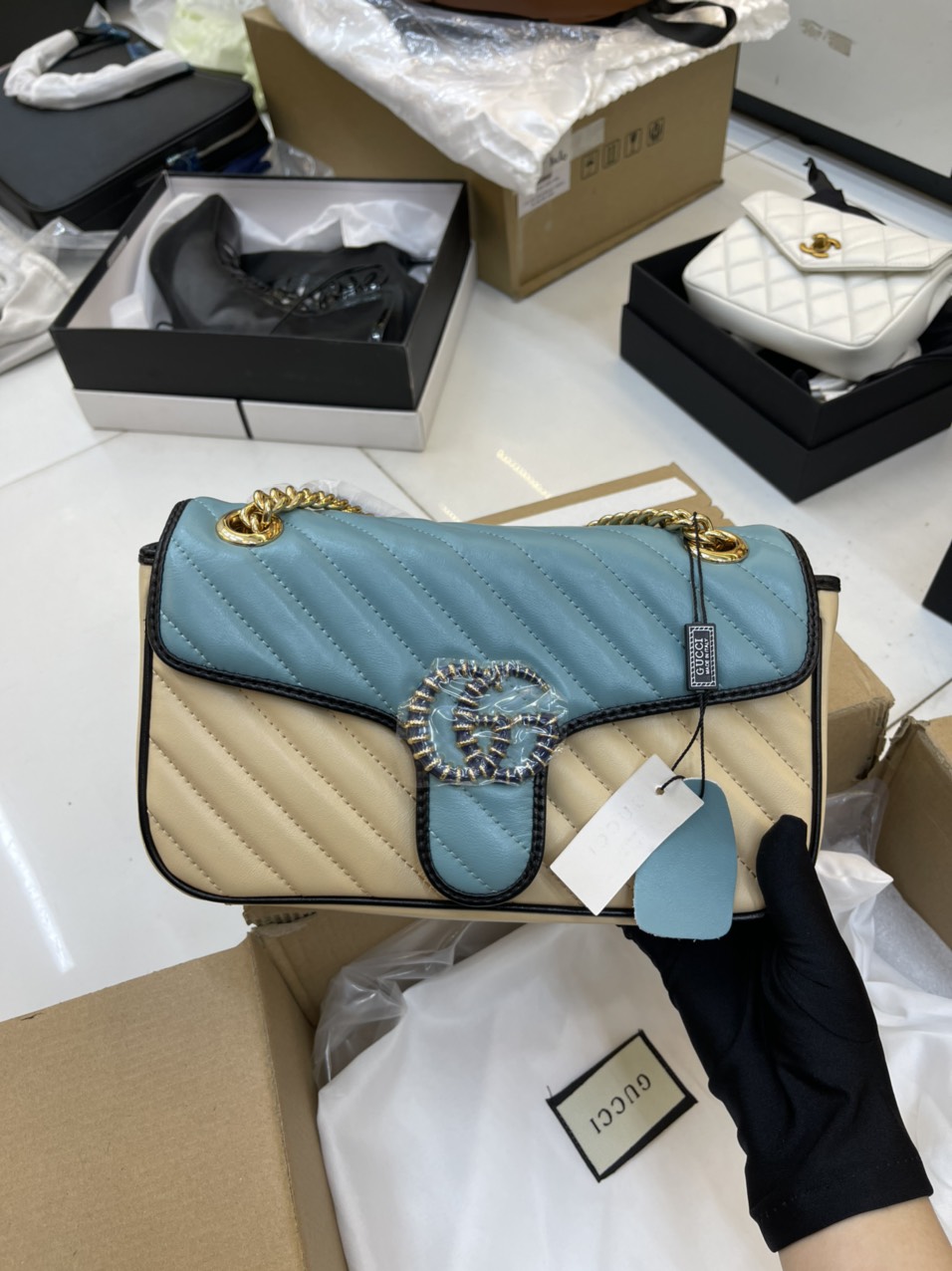 Túi Xách Gucci Super GG Marmont Small Bag Màu Xanh Size 12cm