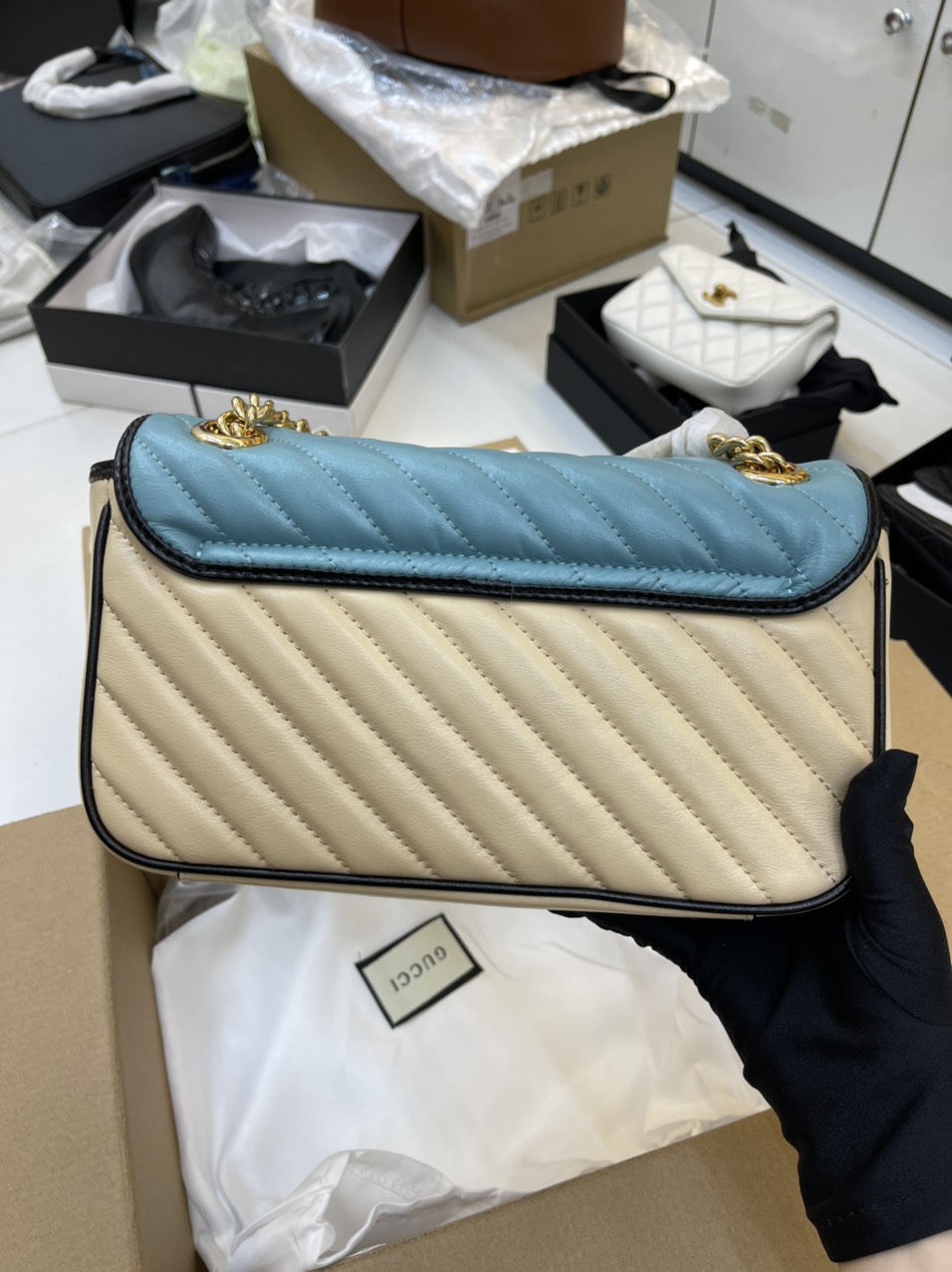 Túi Xách Gucci Super GG Marmont Small Bag Màu Xanh Size 12cm