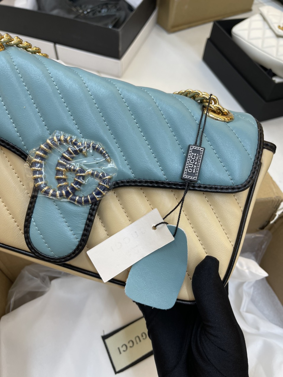 Túi Xách Gucci Super GG Marmont Small Bag Màu Xanh Size 12cm