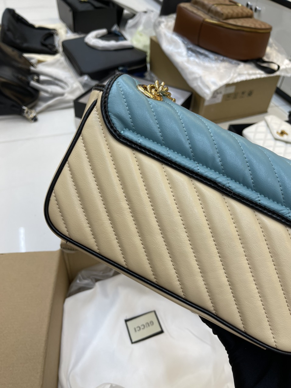 Túi Xách Gucci Super GG Marmont Small Bag Màu Xanh Size 12cm