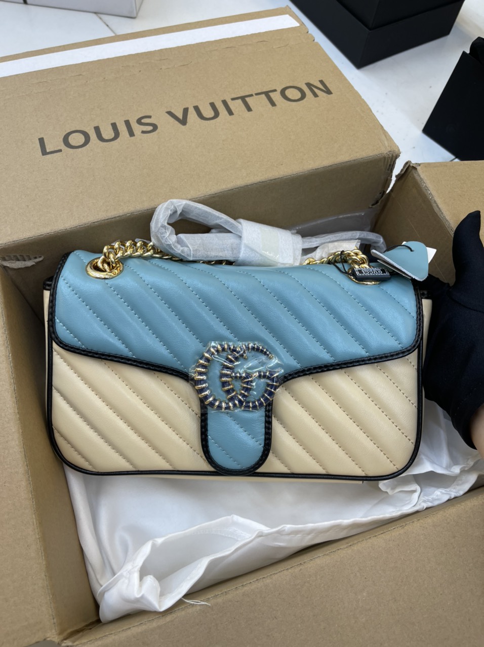 Túi Xách Gucci Super GG Marmont Small Bag Màu Xanh Size 12cm
