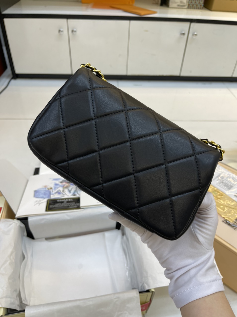 Túi Đeo Chéo Chanel Super Mini Flap Bag LambskinHardware AS3473 Màu Đen