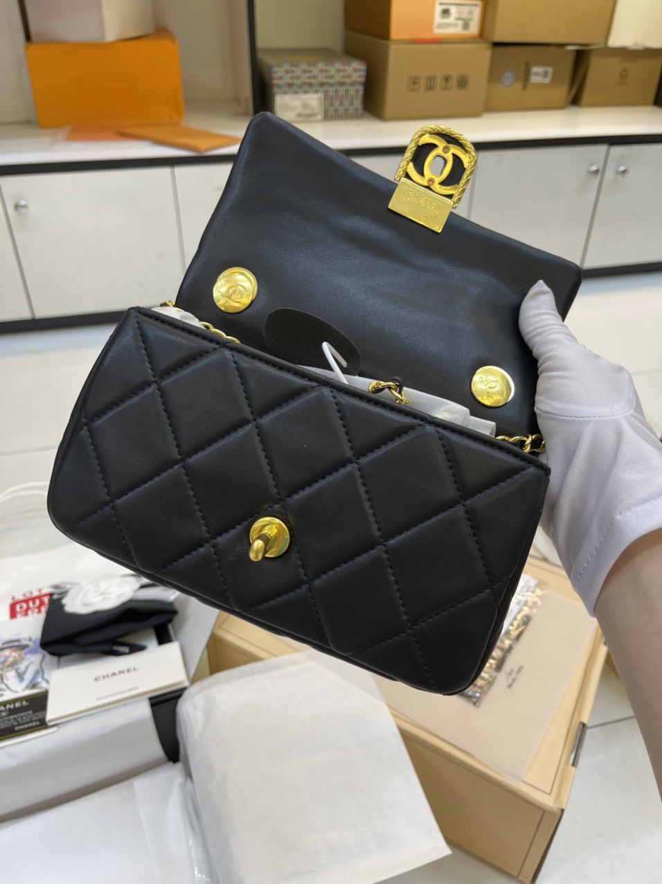 Túi Đeo Chéo Chanel Super Mini Flap Bag LambskinHardware AS3473 Màu Đen