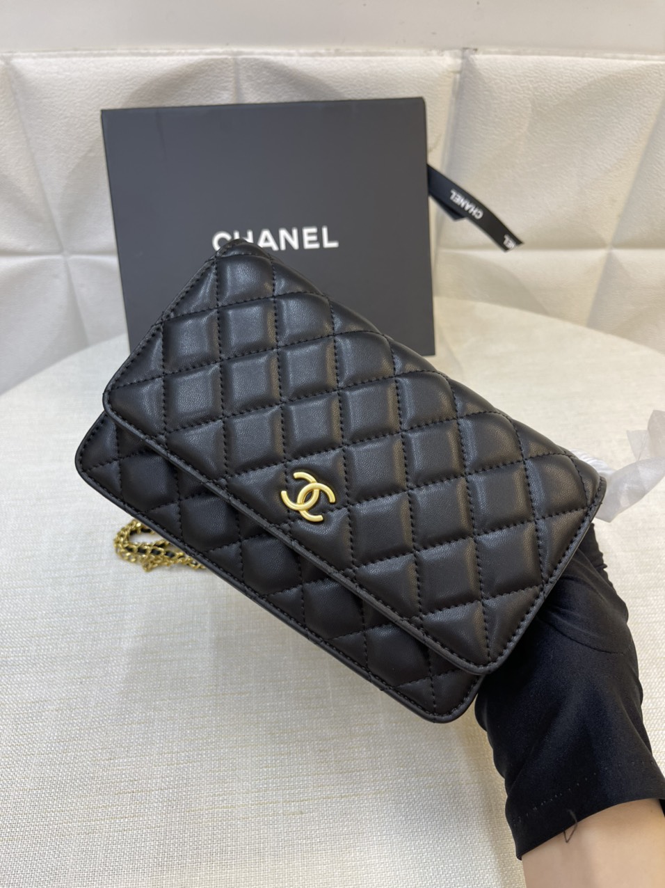 Túi Xách Chanel Super Thẻ Vuông Màu Đen Size 20cm