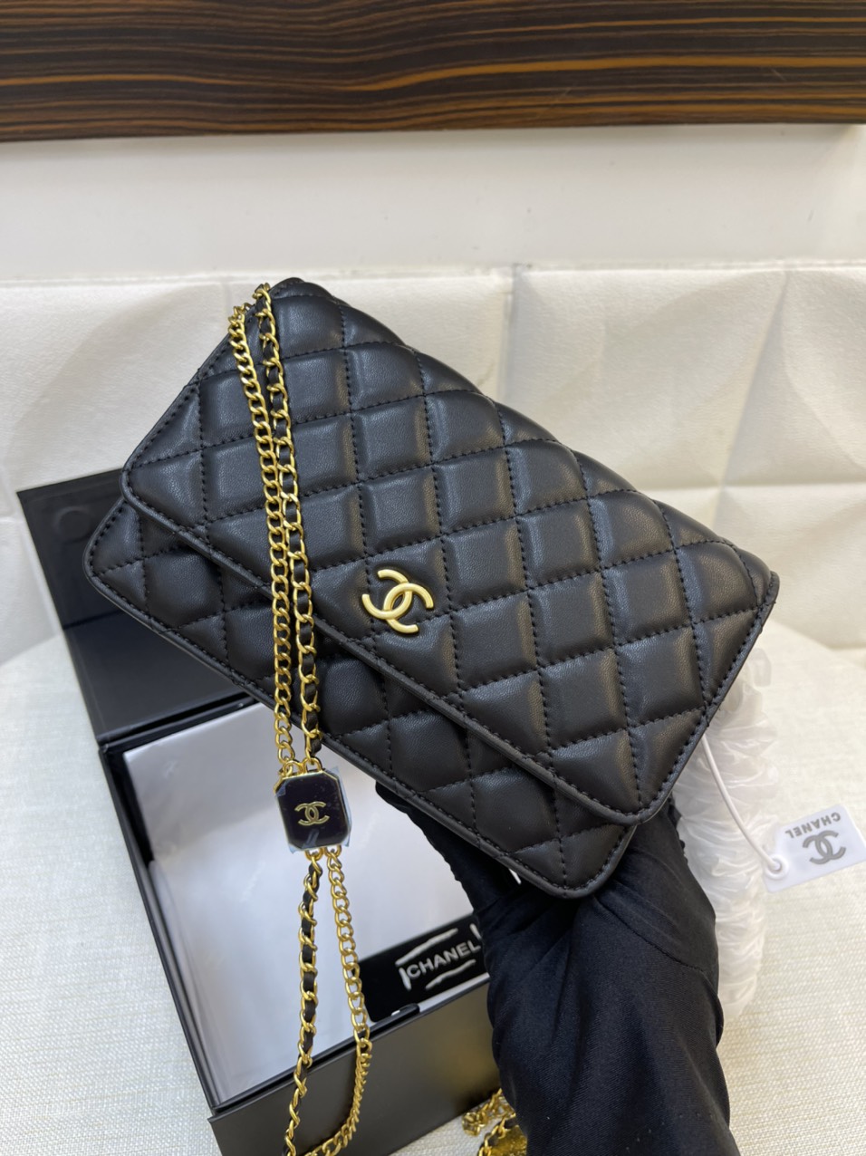 Túi Xách Chanel Super Thẻ Vuông Màu Đen Size 20cm