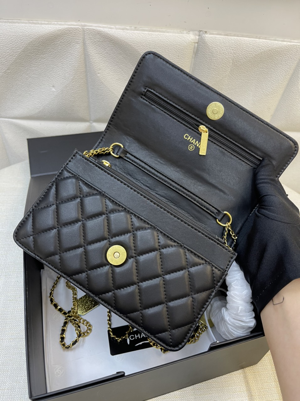 Túi Xách Chanel Super Thẻ Vuông Màu Đen Size 20cm