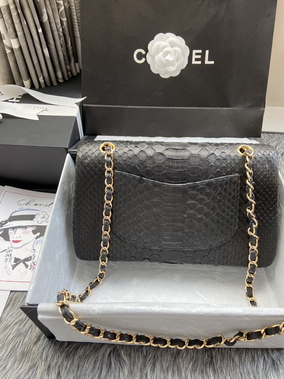 Túi xách Chanel Siêu Cấp Timeless Chanel 2.55 classic Double flap python Black