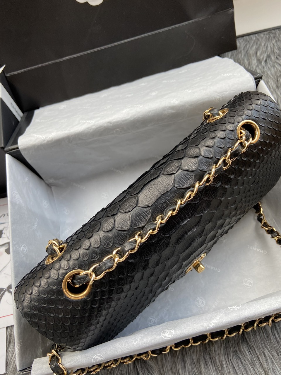 Túi xách Chanel Siêu Cấp Timeless Chanel 2.55 classic Double flap python Black