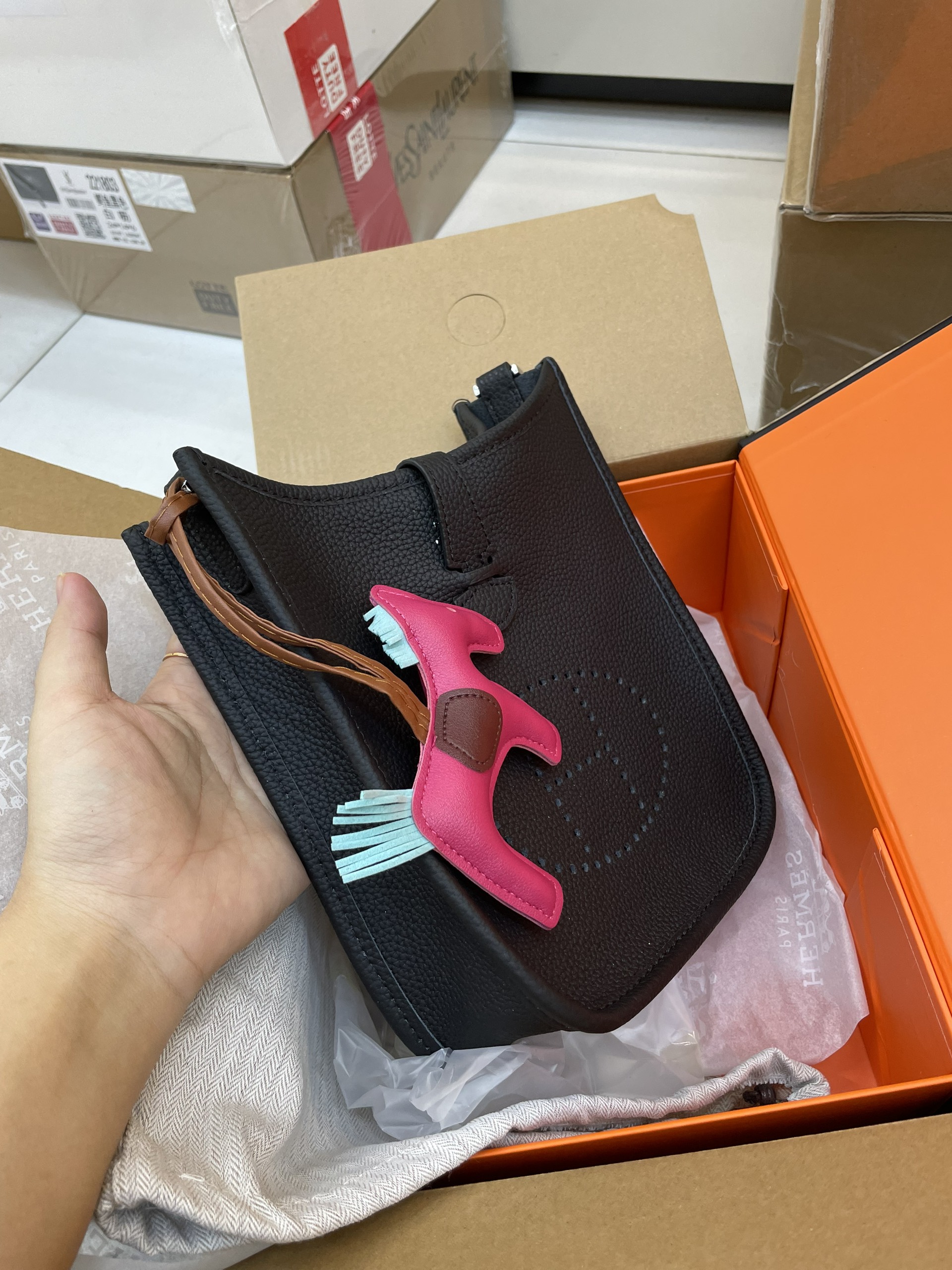 Túi xách Hermes Super Mini Evelyn Full Box Màu Đen
