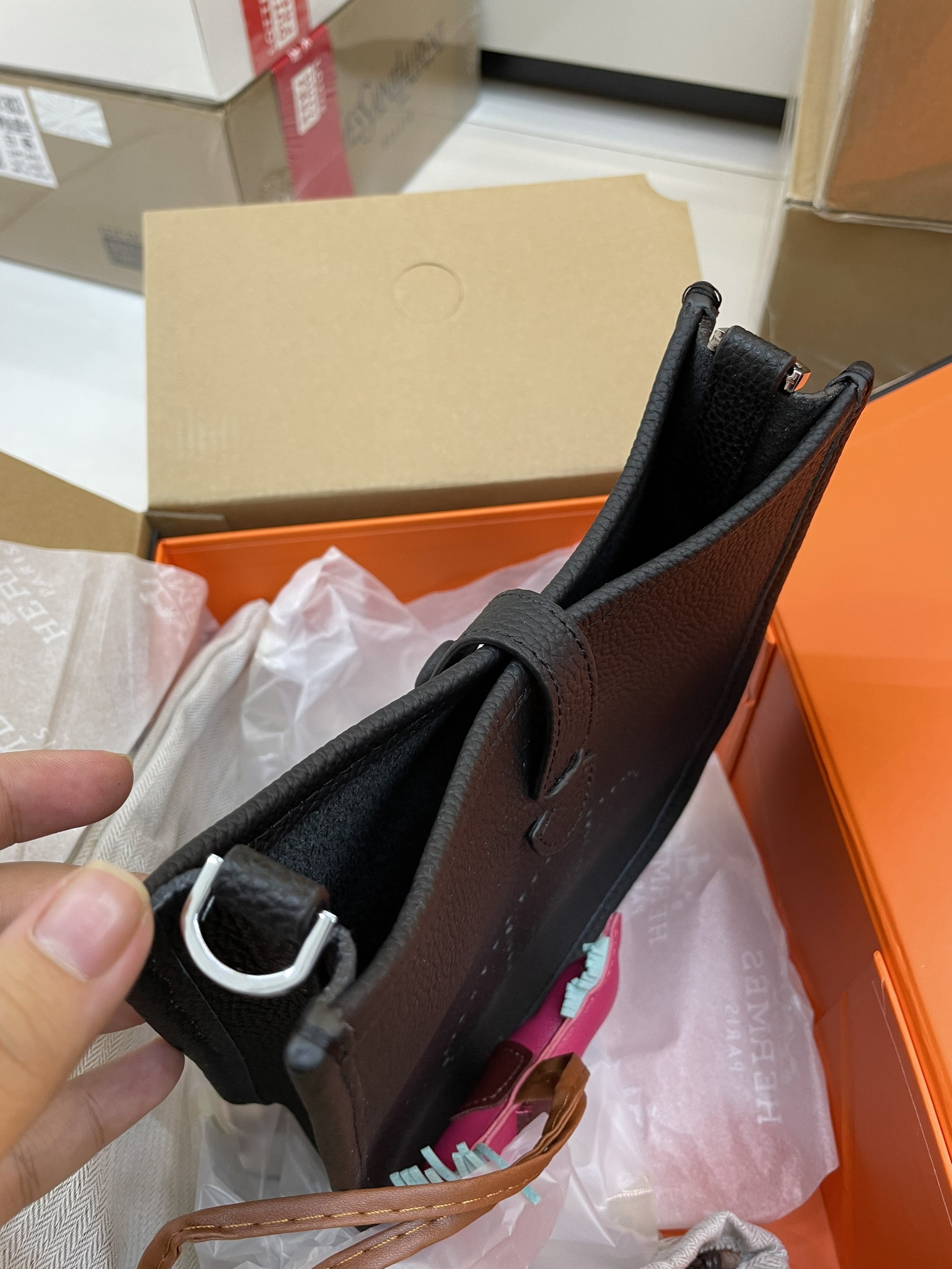 Túi xách Hermes Super Mini Evelyn Full Box Màu Đen