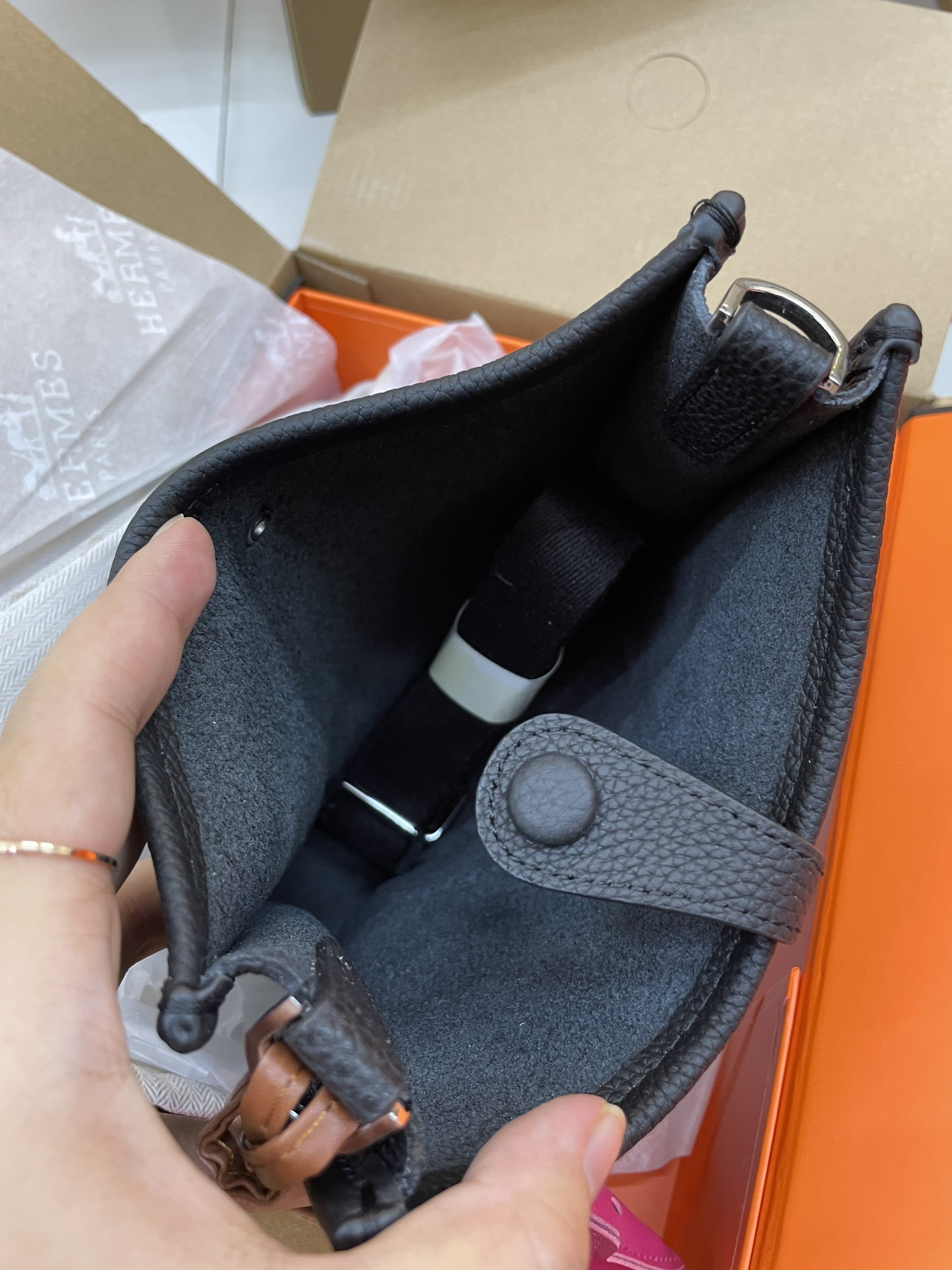 Túi xách Hermes Super Mini Evelyn Full Box Màu Đen