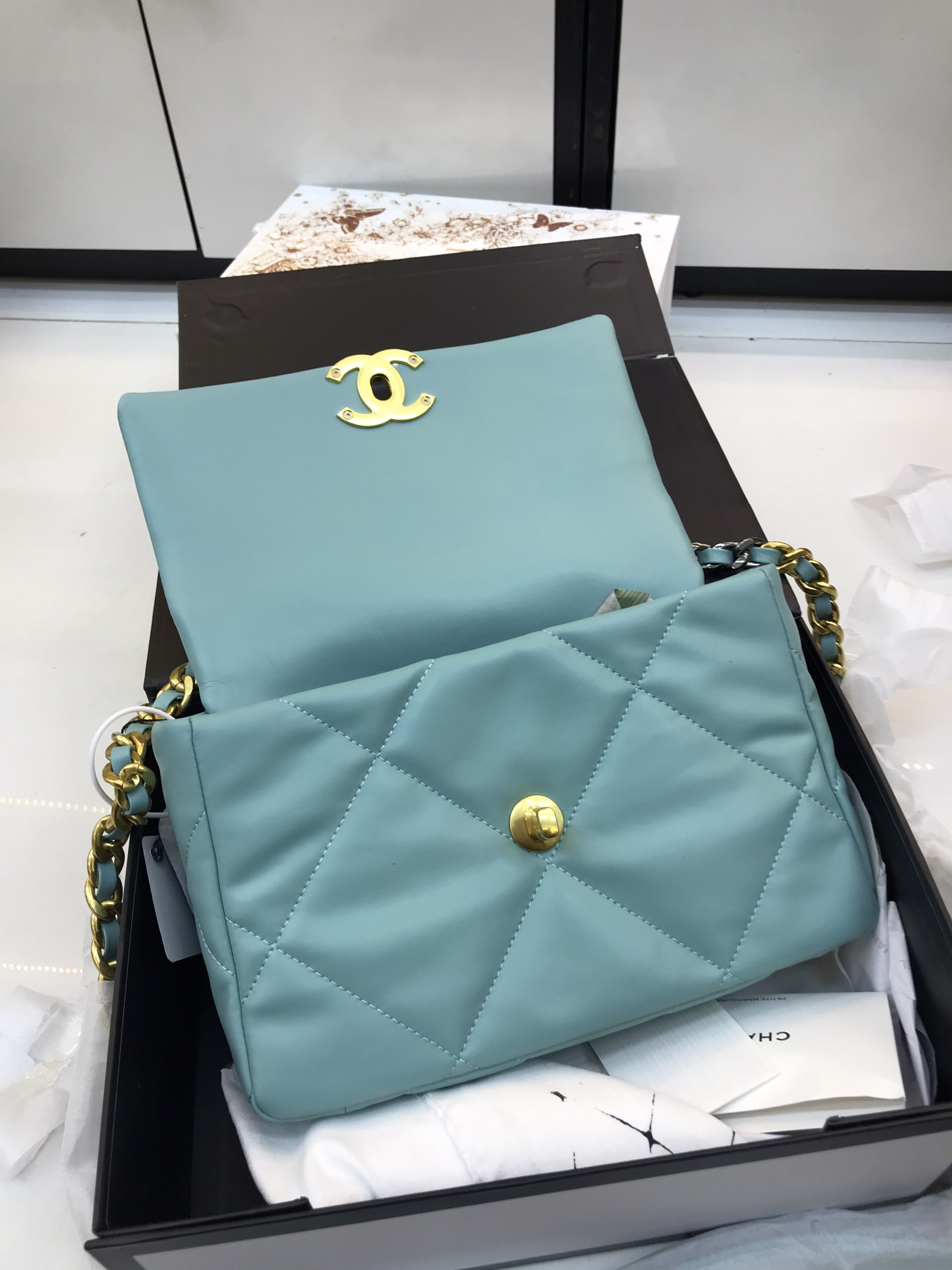 Túi Xách Chanel 19 Super Small Flap Bag Turquoise Size 26cm