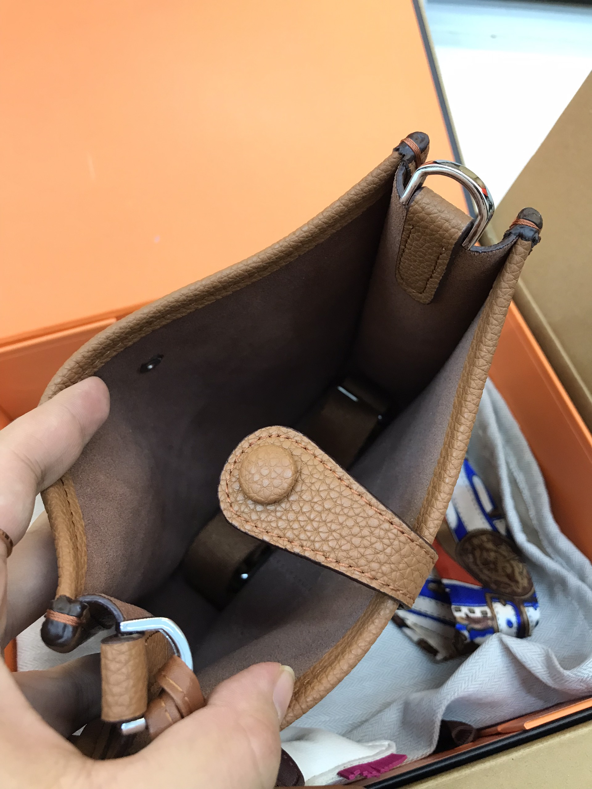 Túi xách Hermes Super Mini Evelyn Full Box Màu Nâu