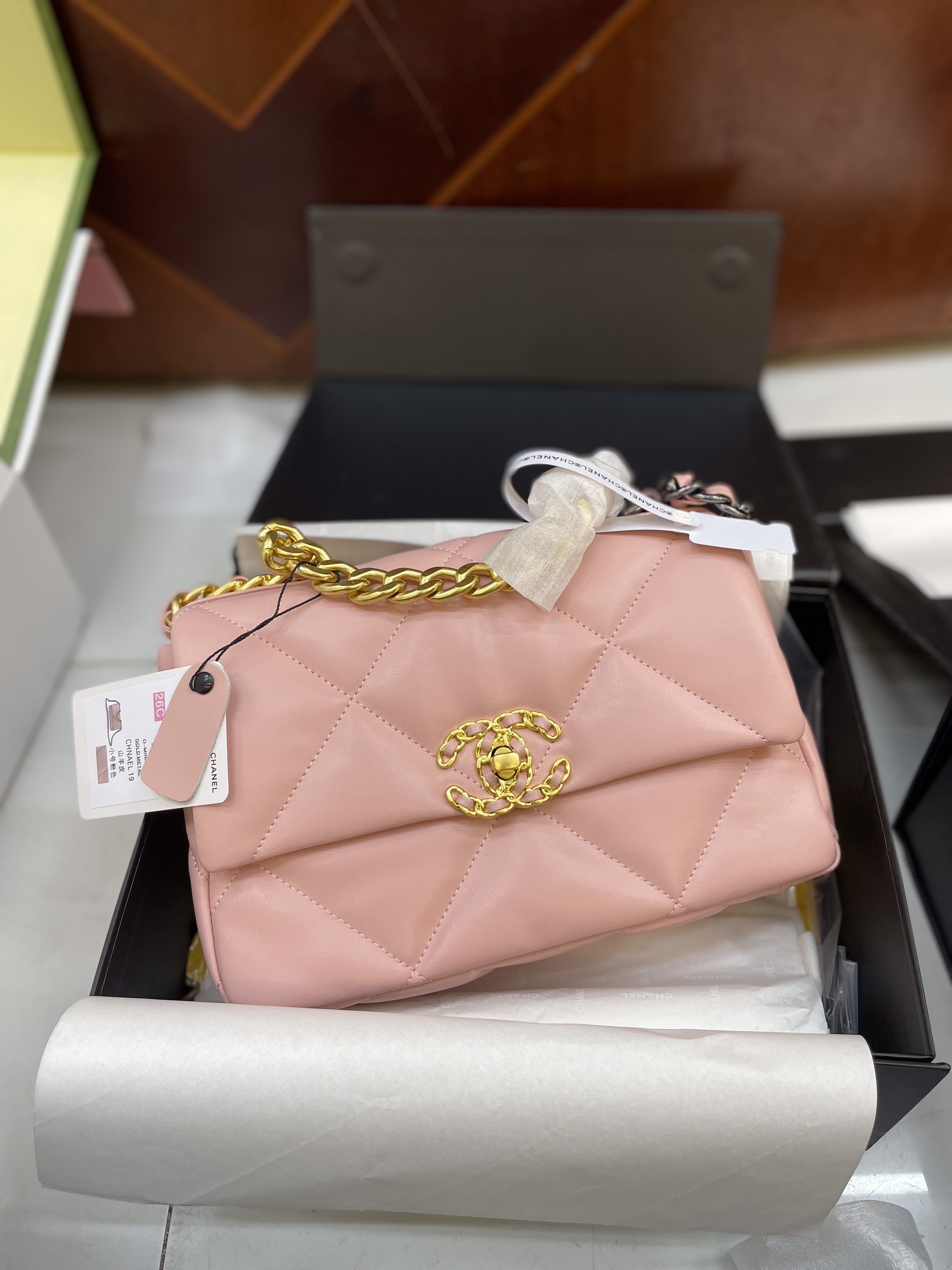 Túi Xách Chanel 19 Super Flap Bag In Pink Gold Lock Size 26cm