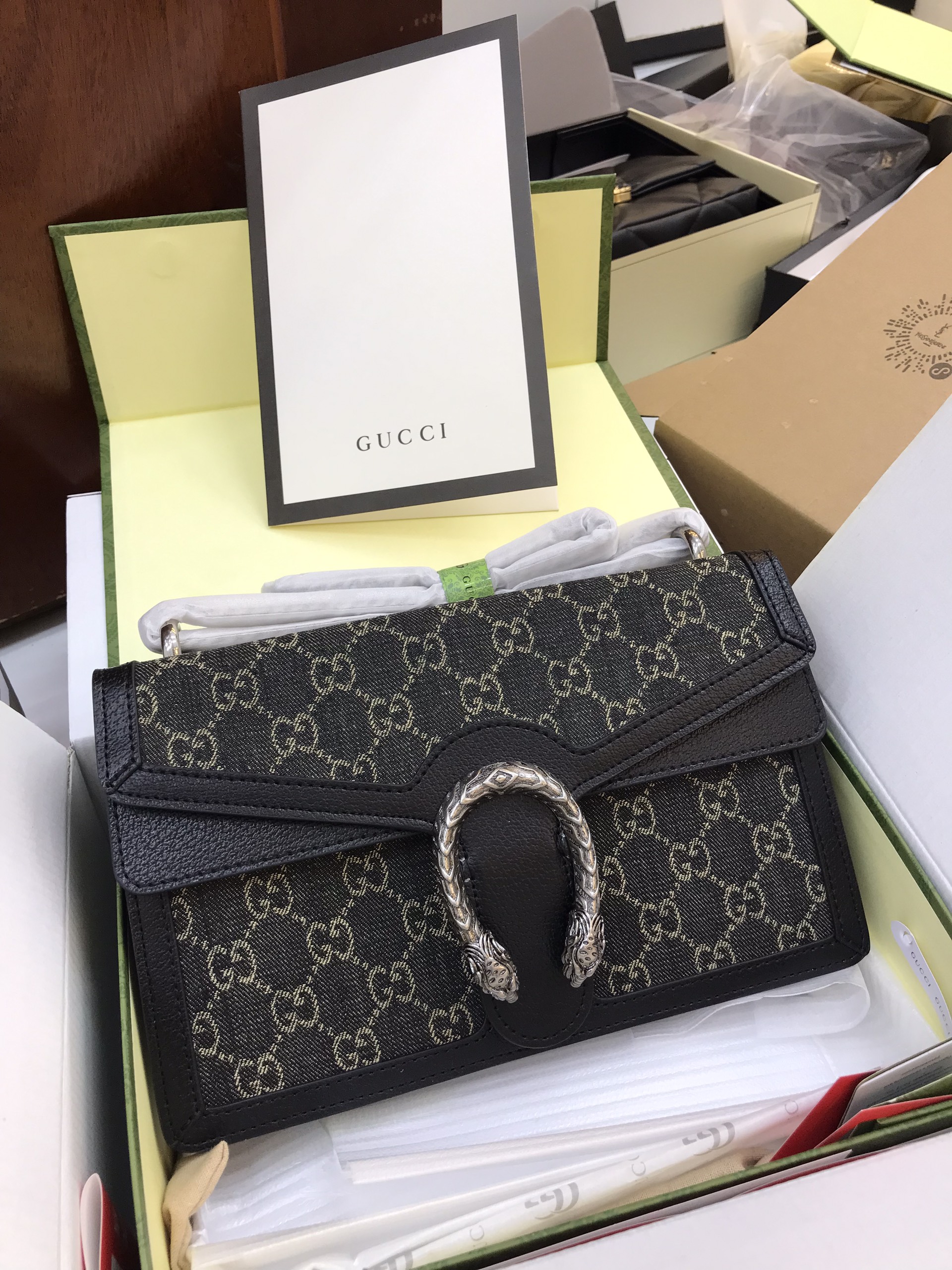 Túi Xách Gucci Dionysus Super Màu Đen Khóa Bạc Size 28cm