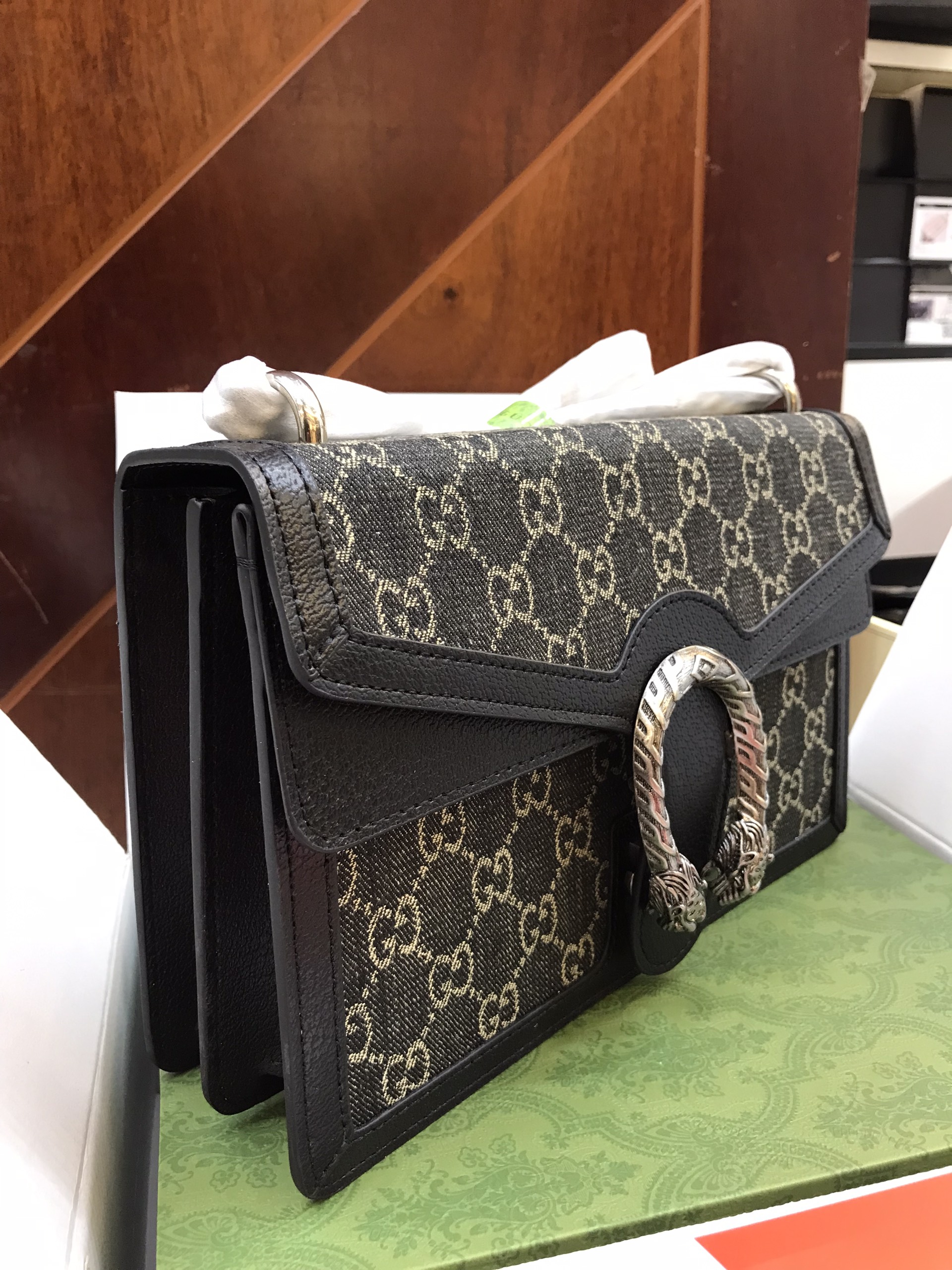 Túi Xách Gucci Dionysus Super Màu Đen Khóa Bạc Size 28cm